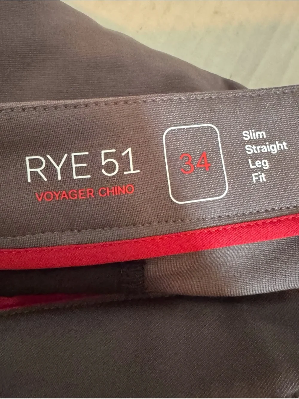 Rye 51 Size 34 Gray Voyager Chino Pants Slim Straight Leg Wrinkle Resistant